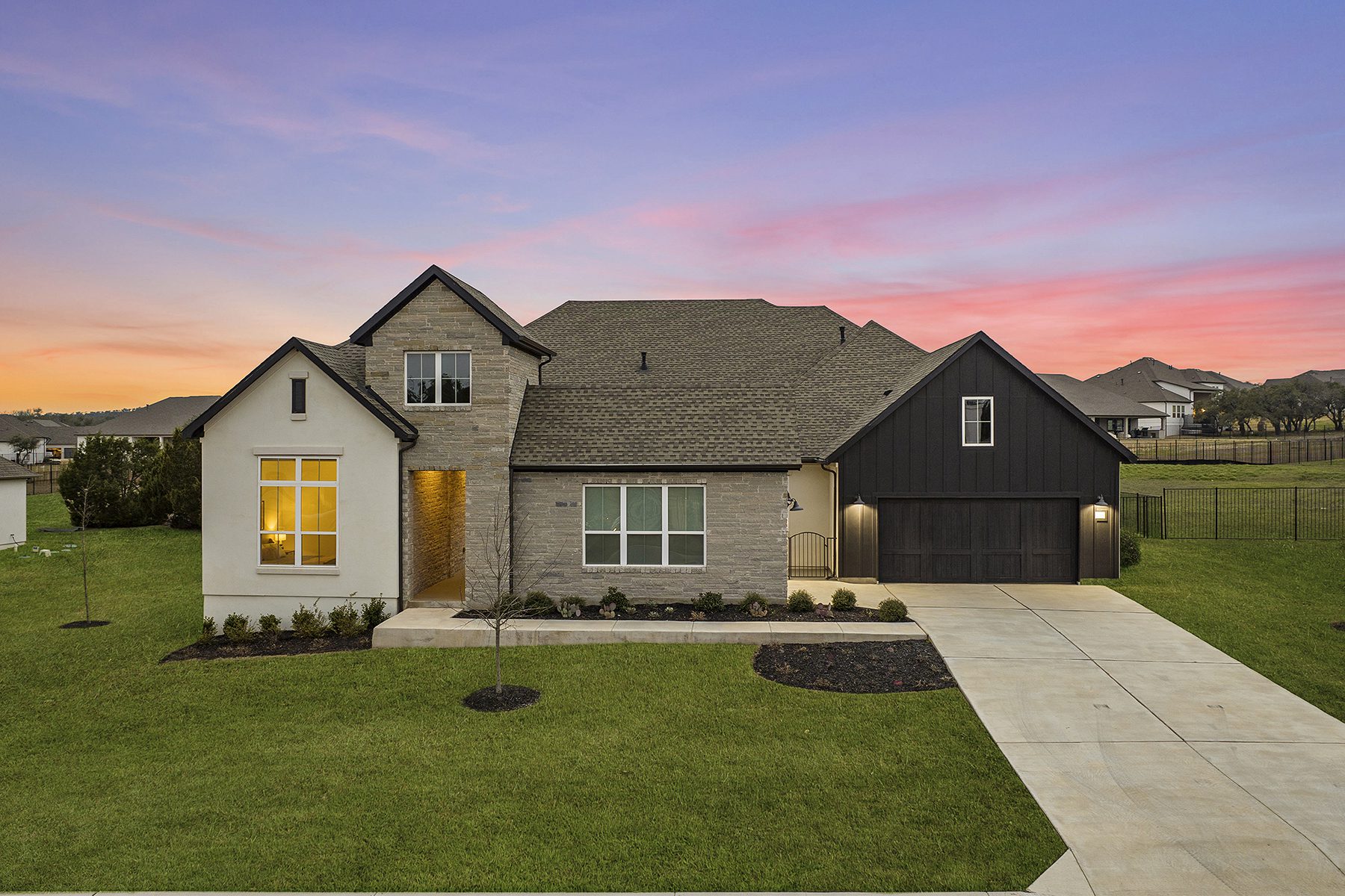 Aerial view of Esperanza community homes in Dripping Springs TX